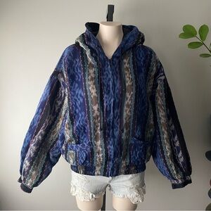 Vintage Nuevo Americana Woven Jacket 100% Cotton Hooded Aztec Hippie Coogi Large